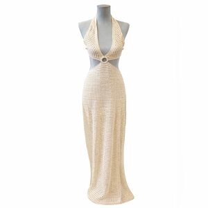 NWT AIMAGE Boho Chic Cream Crochet Backless Maxi Dress